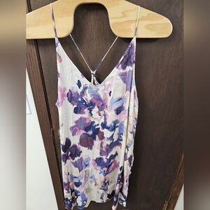 Stars Above White Purple Watercolor Floral Shiny Satin Chemise  Nightgown XXL